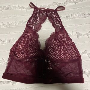 Victoria's Secret Unlined Lace Halter Bralette in Deep Burgundy NWT